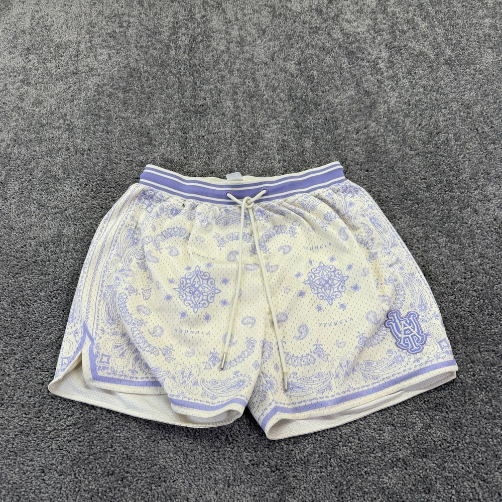 YOUNGLA Shorts Mens M Cream Paisley Mesh Athletic Sport